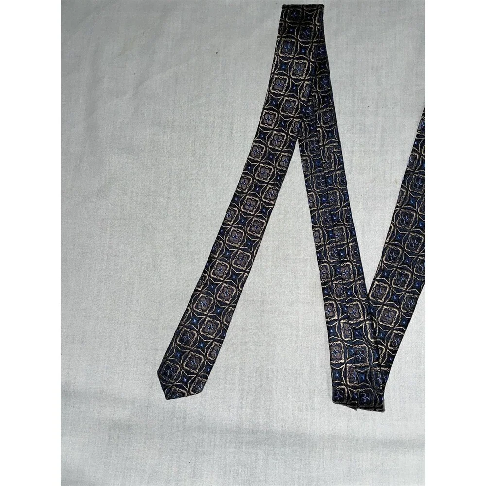 Dona Dona Jacquard Men’s Dress Tie Size 58” 3.5” Black Gold Silk Business Formal